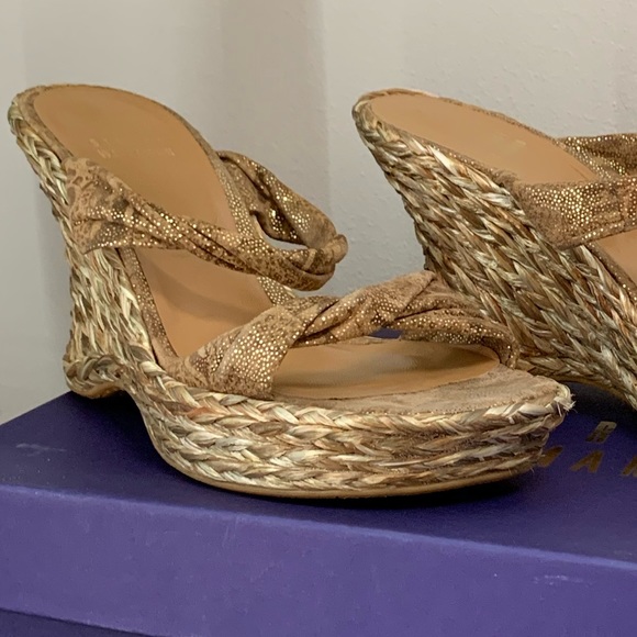 EUC STUART WEITZMAN METALLIC FABRIC ESPADRILLES - Picture 2 of 16